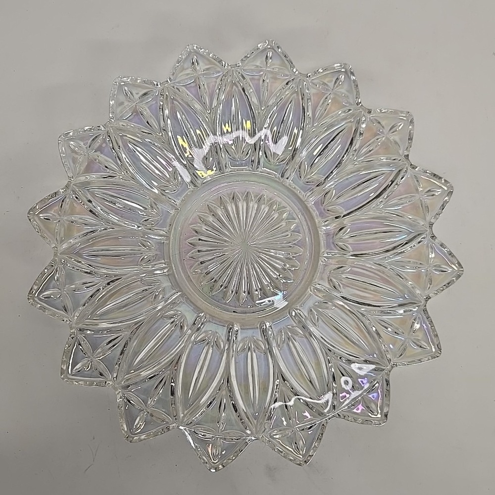 Vintage Style Iridescent Glass Tray, Decorative Starburst Center (unmarked)‎
